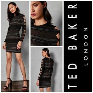 Ted Baker Simona Metallic Stripe Cutout Sleeve Bodycon Dress Size 2